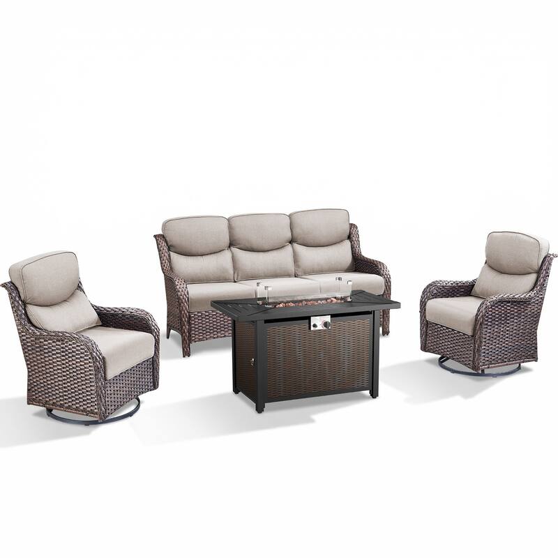 Pocassy Patio Sofa Swivel Chair Set with 43" Fire Pit Table