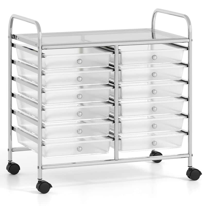 Costway 12 Drawers Rolling Cart Storage Scrapbook Paper Studio - See Details - Clear