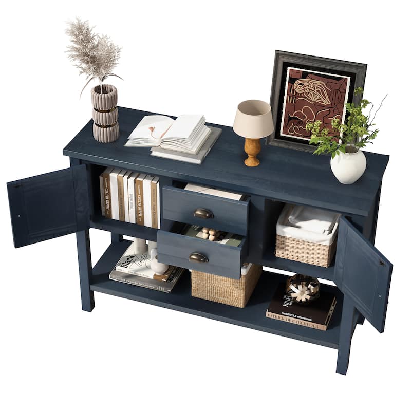 48" Wood Sideboard Console Table with 2 Drawers, Cabinets & Bottom Shelf
