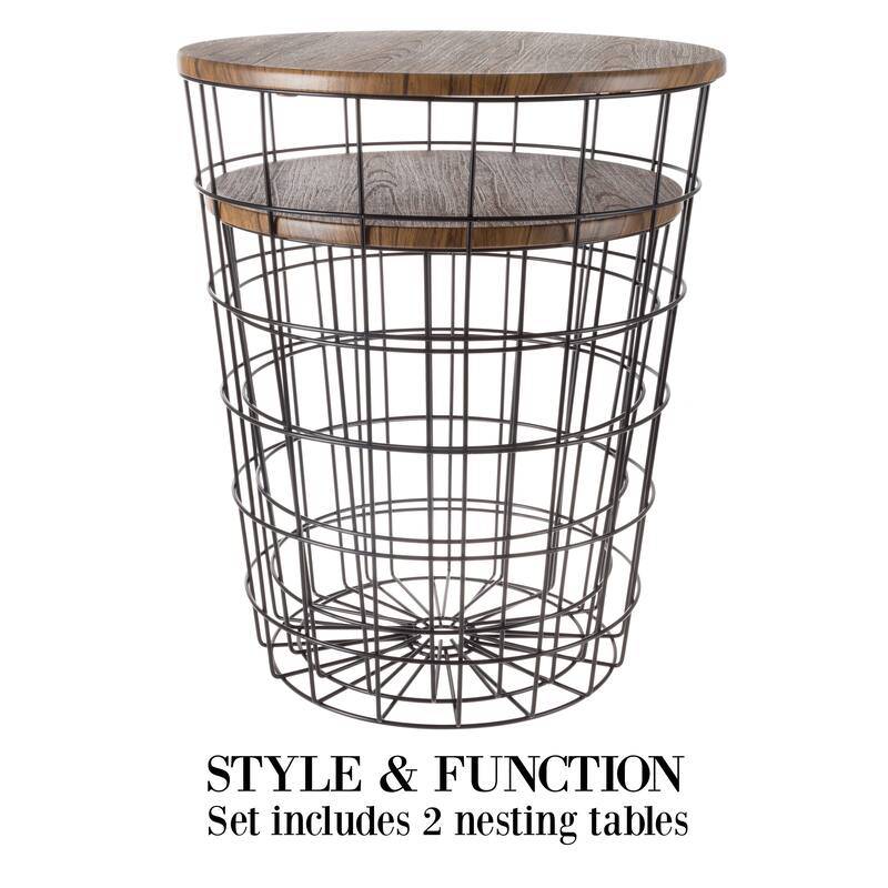 Lavish Home Set of 2 Storage Nesting Tables, Black