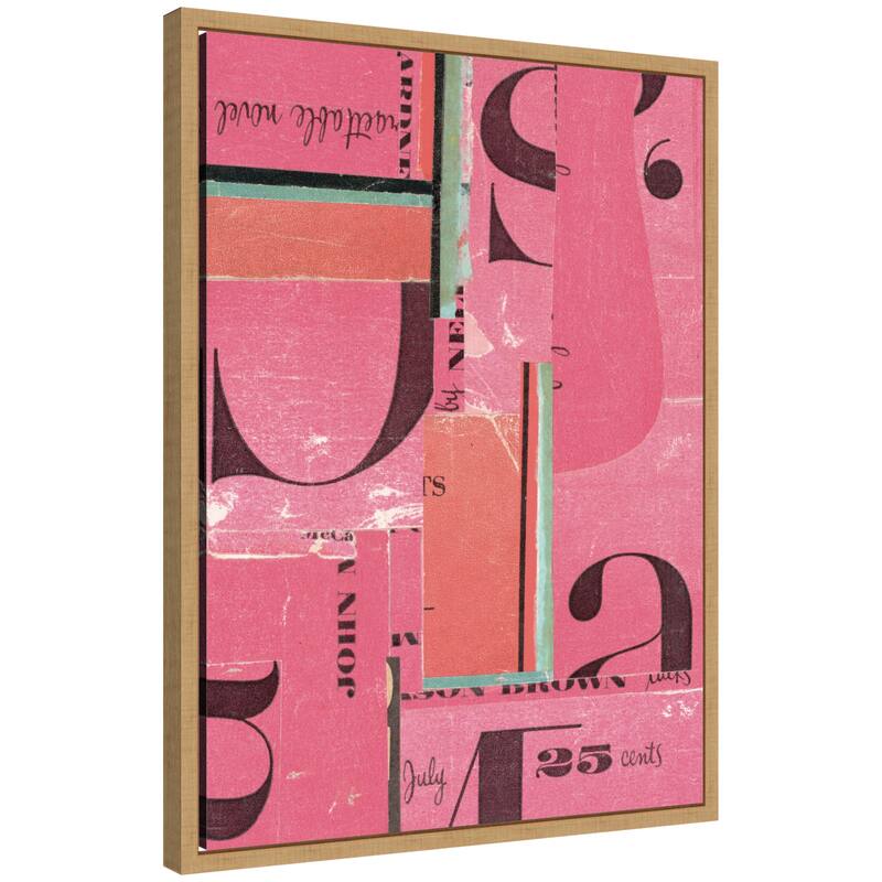 Kate and Laurel Typography Pink FC by Felicia Dadak Framed Canvas Wall Art Print - 18x24 - Natural