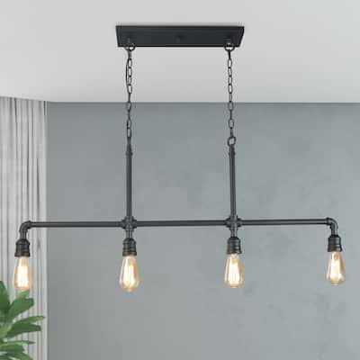 Modern Farmhouse 4-light Black Chandelier Linear Island Lights Industrial Pendant Lights - L44.3"X W2" X H16.3"