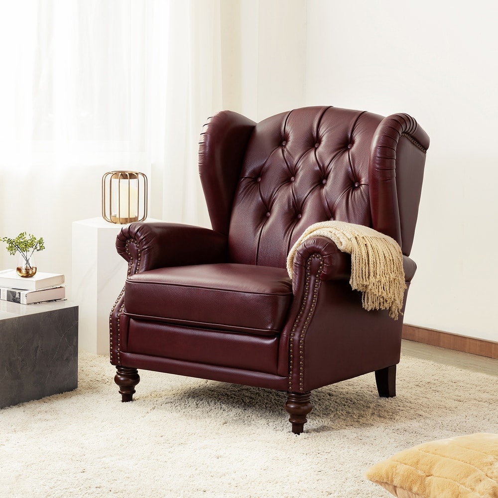 Alex Classic Leather Armchair with Nailhead Trim by HULALA HOME
