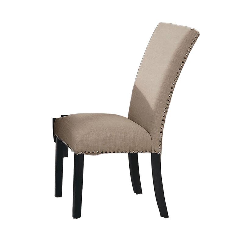 Beige Linen Like Fabric Contemporary 2pc Dining Side Chairs Nalihead Trim Black Solid wood Legs Dining Room Chairs