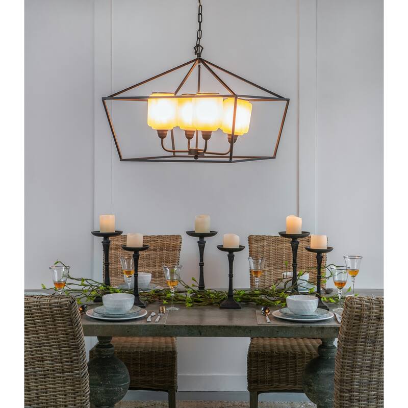 26x26x21.9" Iron Chandelier, Sleek Industrial Style Hanging Light Fixture, Bulb Not Included