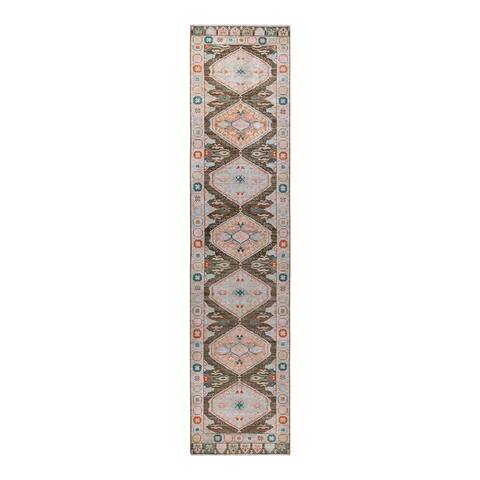 Hand Knotted Traditional Tribal Wool Brown Area Rug - 3' 2" x 13' 10"