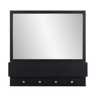 Allan Andrews Matte Black Wall Mirror with Storage Shelf & Garment Hooks - 24"H x 24"W