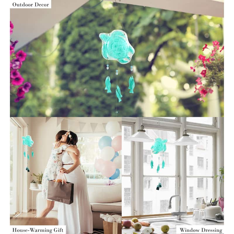 CoTa Global Aqua Sea Turtle Hanging Sea Glass Wind Chime - 32.68 Inch