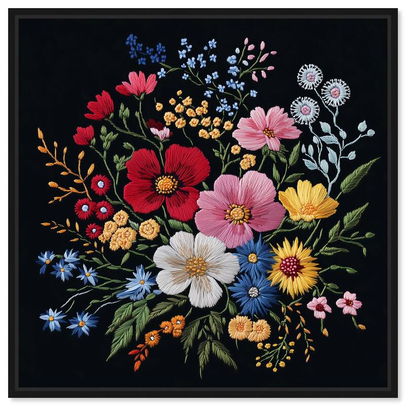 Midnight Wildflower Weave Canvas by Art Remedy - Black - 12" x 12"
