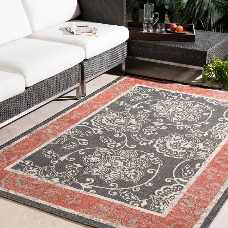 Janelle Indoor/Outdoor Transitional Floral Border Area Rug