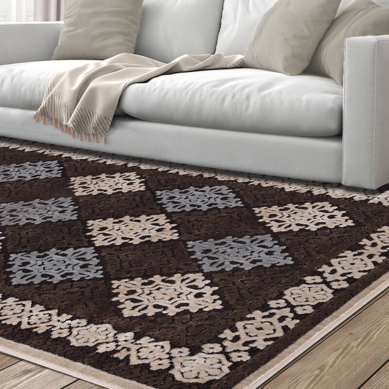 Superior Floral Medallion Sculpted High-Low Pile Polyester Area Rug