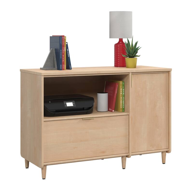 Wood Credenza for TVs up to 46" with Concealed Storage, Brown - 44.06" W x 18.50" D x 30.32" H