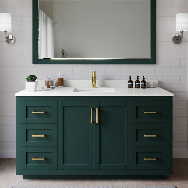 Wyndham Collection WCF292960S-QTZ-UNSM58 Miranda 60" Free Standing - Green / White Quartz Top / Brushed Gold Hardware