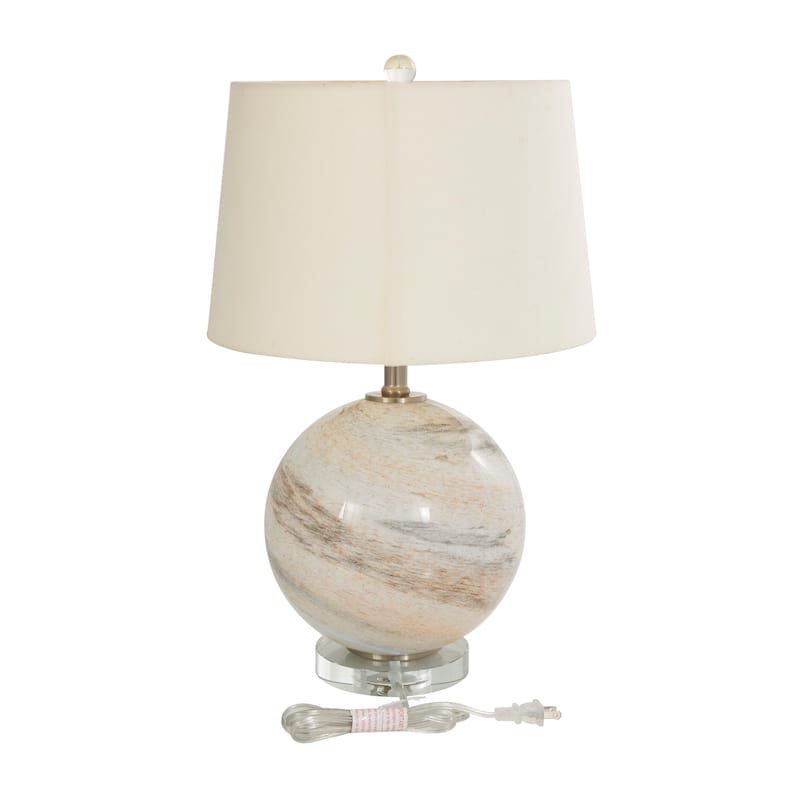 Beige Glass Round Accent Lamp with Marble Inspired Design and Gold Accents