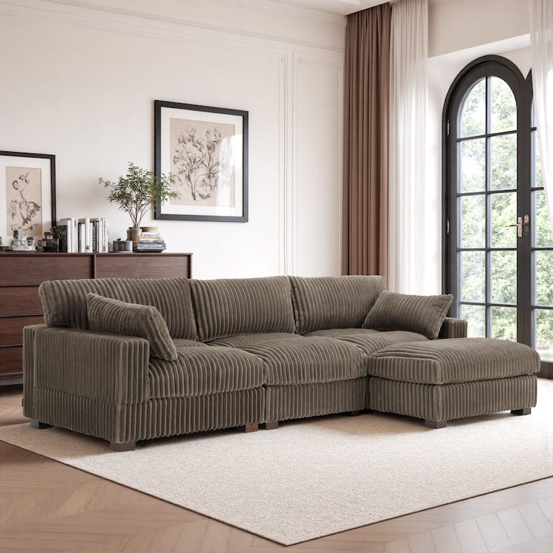 Oversized Plush Modular Sectional Sofa Set L Shaped Couch - 3-piece/Light Brown - Right Facing