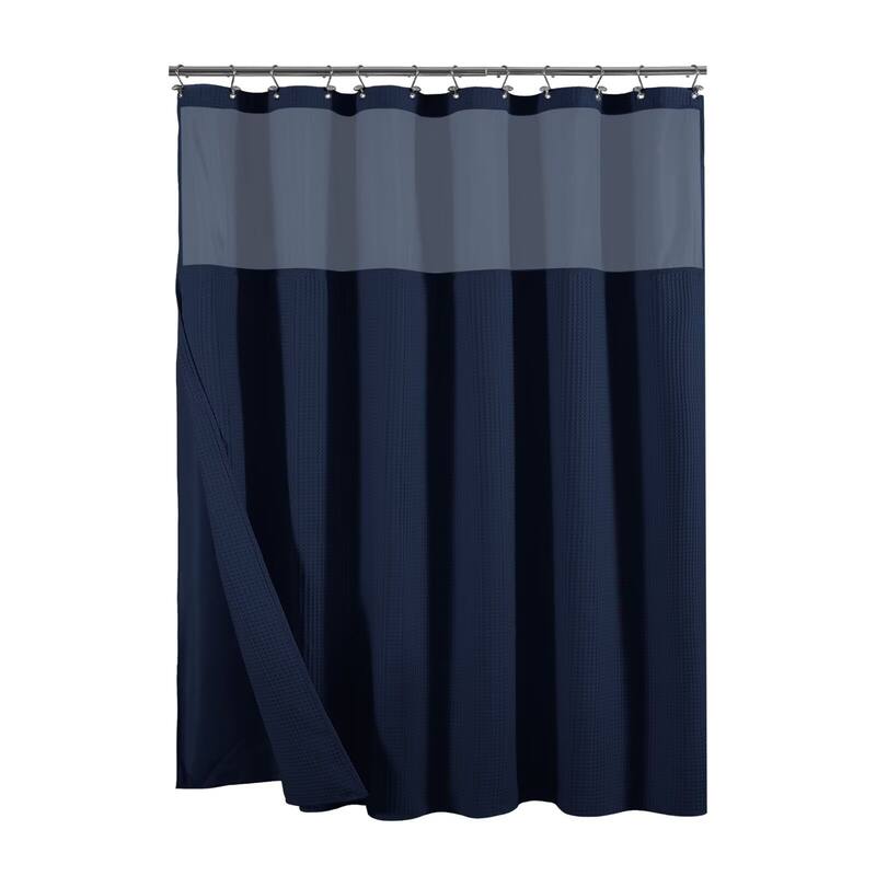 Cotton Blend Honeycomb Waffle Shower Curtain with Snap-in Liner