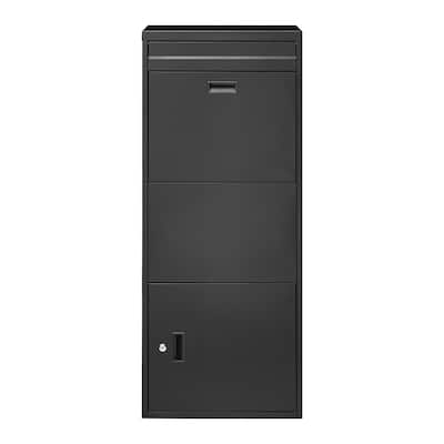 Black Galvanized Steel Parcel Delivery Box with Anti-Theft Plate and Weatherproof Design - 19.7 x 14.2 x 47.2 in