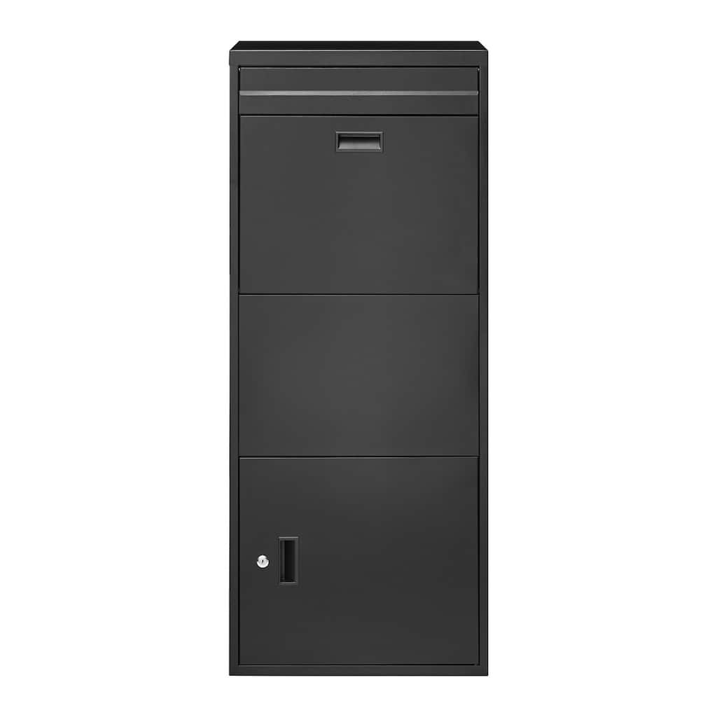 Black Galvanized Steel Parcel Delivery Box with Anti-Theft Plate and Weatherproof Design - 19.7 x 14.2 x 47.2 in