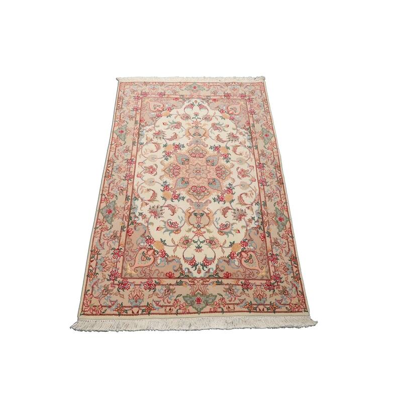 3'3''x5 Hand Knotted Wool Ivory Traditional 250 KPSI Rug - 3' 3'' x 5'