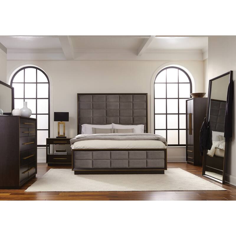 Smokey Walnut and Coffee Bean Eastern King Storage Bed with Convenient Linen Compartments