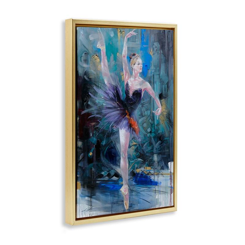 Stupell Vivid Ballet Dancer on Blue Framed Floater Canvas Wall Art Design By Lucille Lee