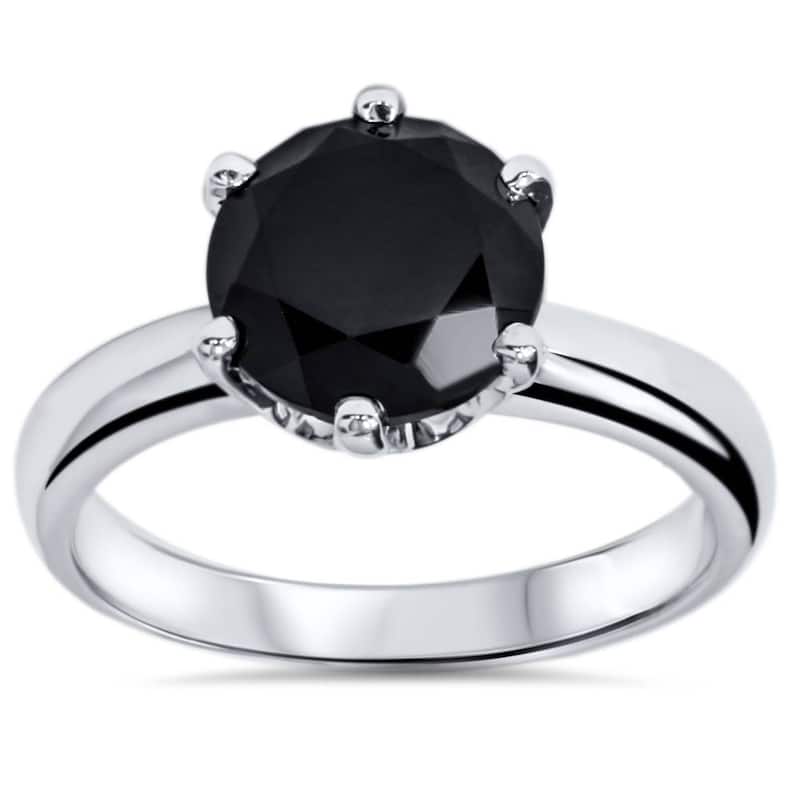 2 ct Treated Black Diamond Solitaire Engagement Ring White Gold