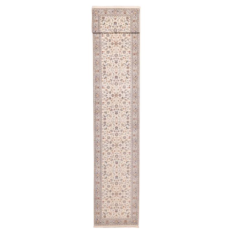 ECARPETGALLERY Hand-knotted Nain Cream Silk, Wool Rug - 2'9 x 16'3