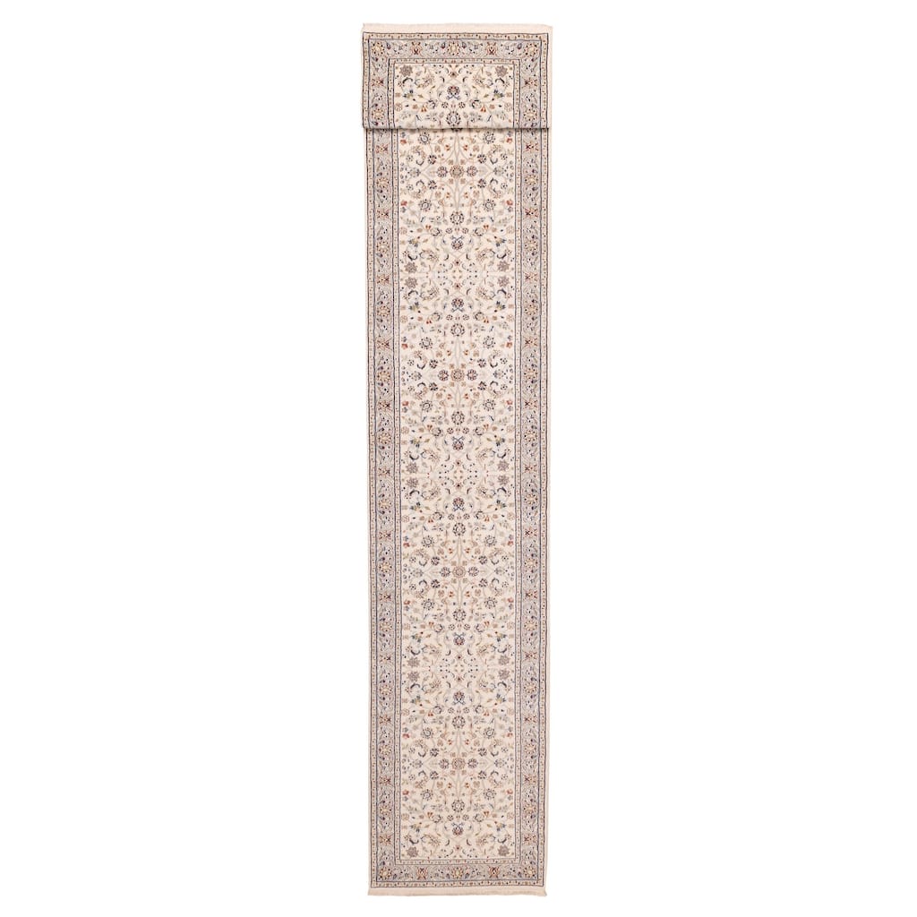 ECARPETGALLERY Hand-knotted Nain Cream Silk, Wool Rug - 2'9 x 16'3