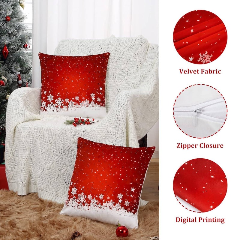 18x18 Inch 2 Pieces Red Velvet Christmas Throw Pillow Covers for Sofa Couch