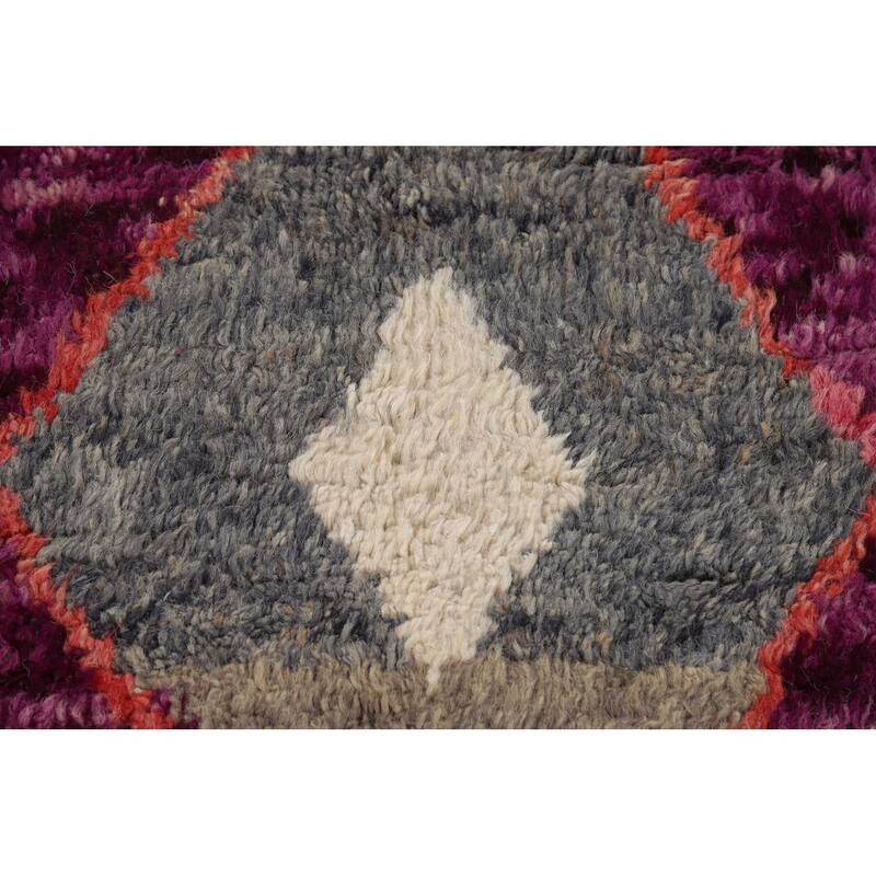 Plush Moroccan Purple Area Rug Hand-Knotted Wool Carpet - 5'11" x 9'4"