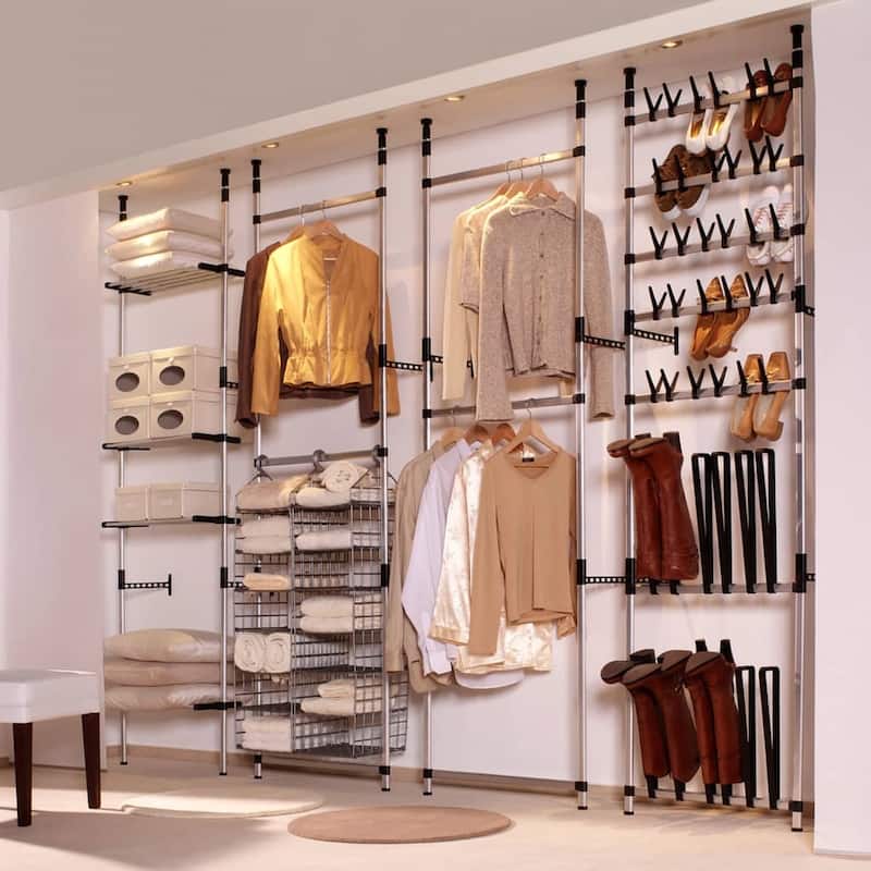 vidaXL Telescopic Wardrobe System with Rods and Shelf Aluminum - 27.6"-43.3" x 11" x 98.4"-118.1"