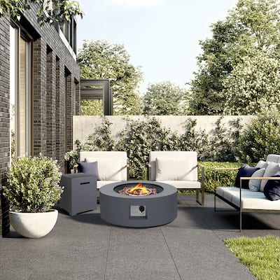 UPHA 28" Propane Iron Round Outdoor Fire Pit , 40,000 BTU with Tank Cover