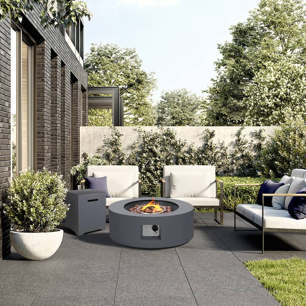 UPHA 28" Propane Iron Round Outdoor Fire Pit , 40,000 BTU with Tank Cover