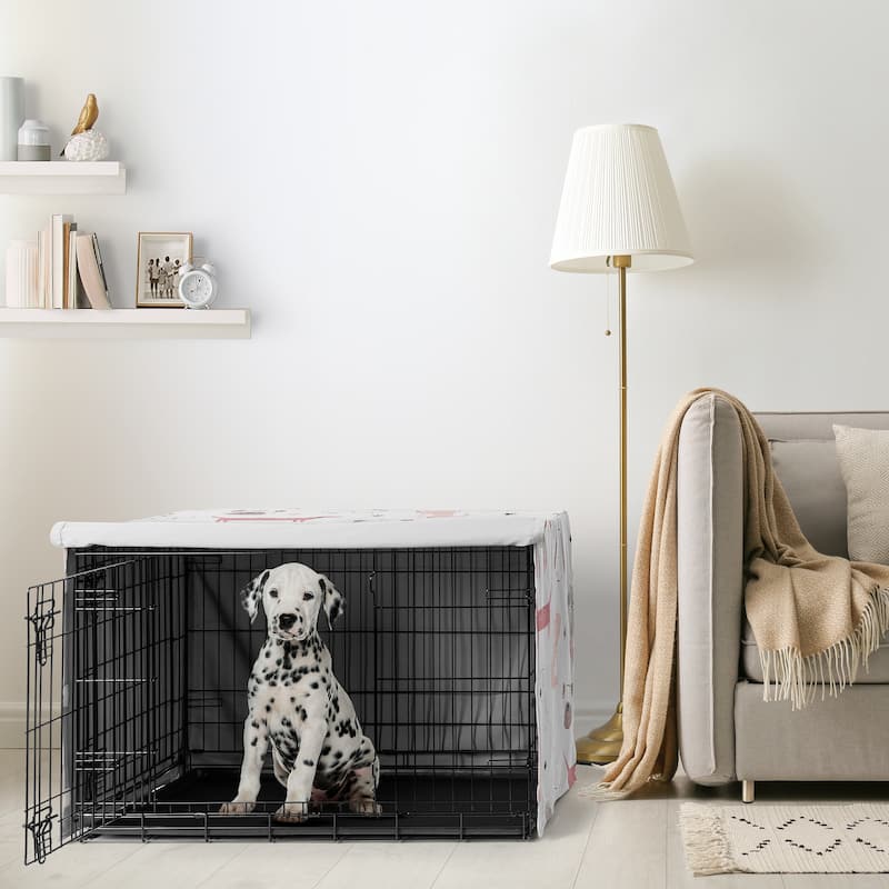Sweet Jojo Designs Pink Puppy Dogs Girl Dog Crate Kennel Cover 36in. Modern Dog Puppies Boho Wiener Bulldog Whimsical Minimalist