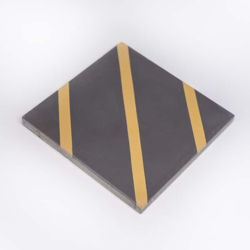 Rabat Handmade Cement Tile, 8''x8'', Black-Gold - Sample-1tile