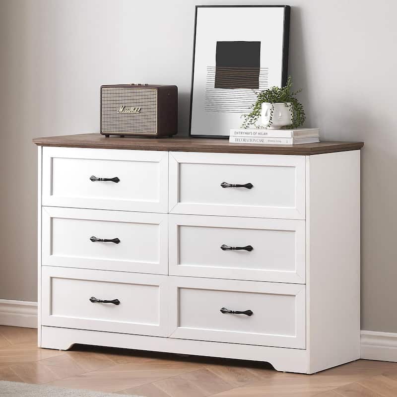 5/6 Drawers Dresser for Bedroom,Chest of Drawers with Wide Metal Handle,Farmhouse Modern Wooden Dresser