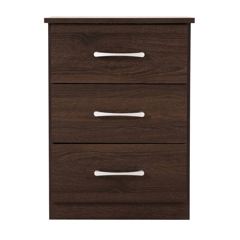 3 Drawer Wenge Nightstand, 24 Inch Sleek Bedside Table with Compact Design and Easy Pull Drawers