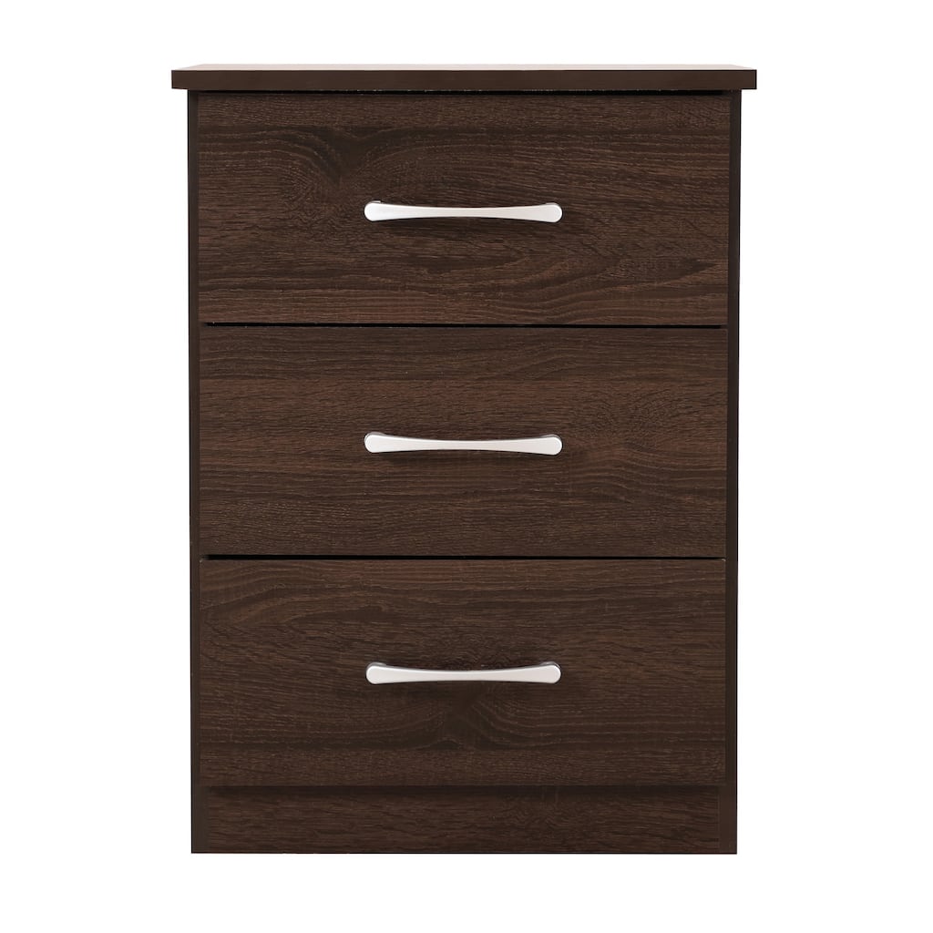 3 Drawer Wenge Nightstand, 24 Inch Sleek Bedside Table with Compact Design and Easy Pull Drawers