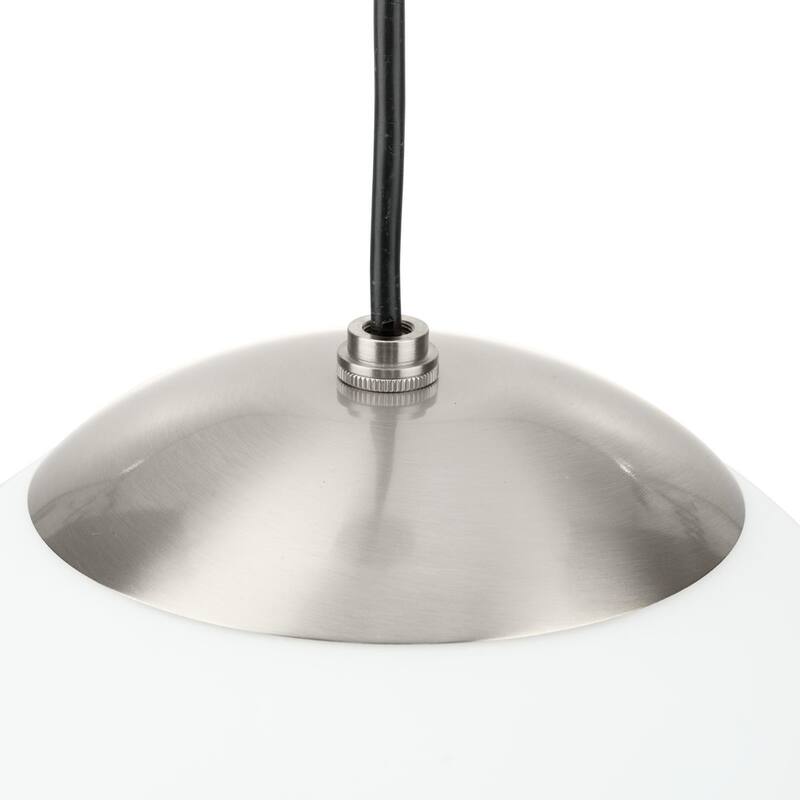 Atwell Collection Brushed Nickel and Opal Glass Globe Medium Hanging Pendant Light - 10 in x 10 in x 10.5 in