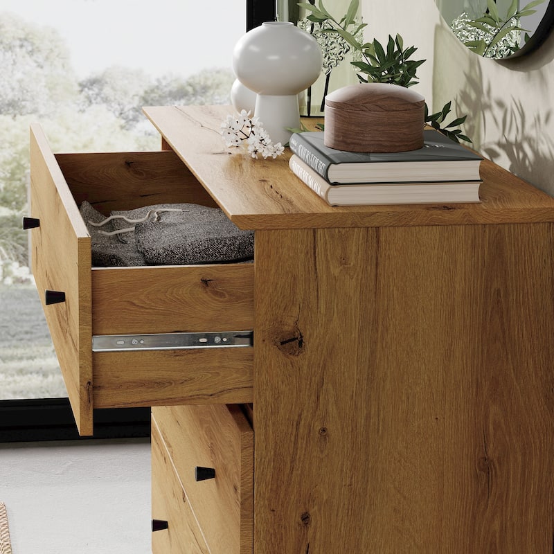 Wood Dresser with 6 Drawers and 2 Cabinets for Bedroom, 142" Wide