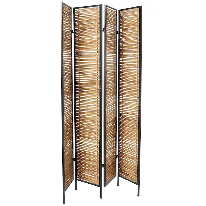 Light Brown Bamboo Handmade Hinged Foldable Partition 4 Panel Room Divider Screen