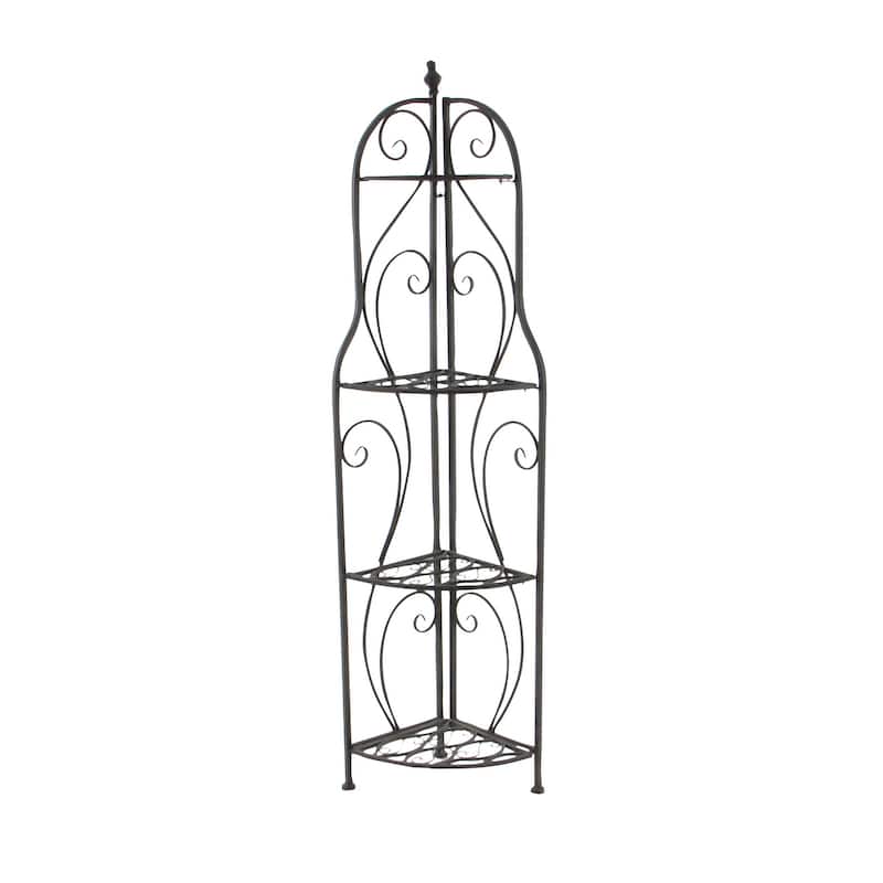 Black Metal Indoor Outdoor Arched Tall Folding Corner 4 Shelf Scroll Bakers Rack
