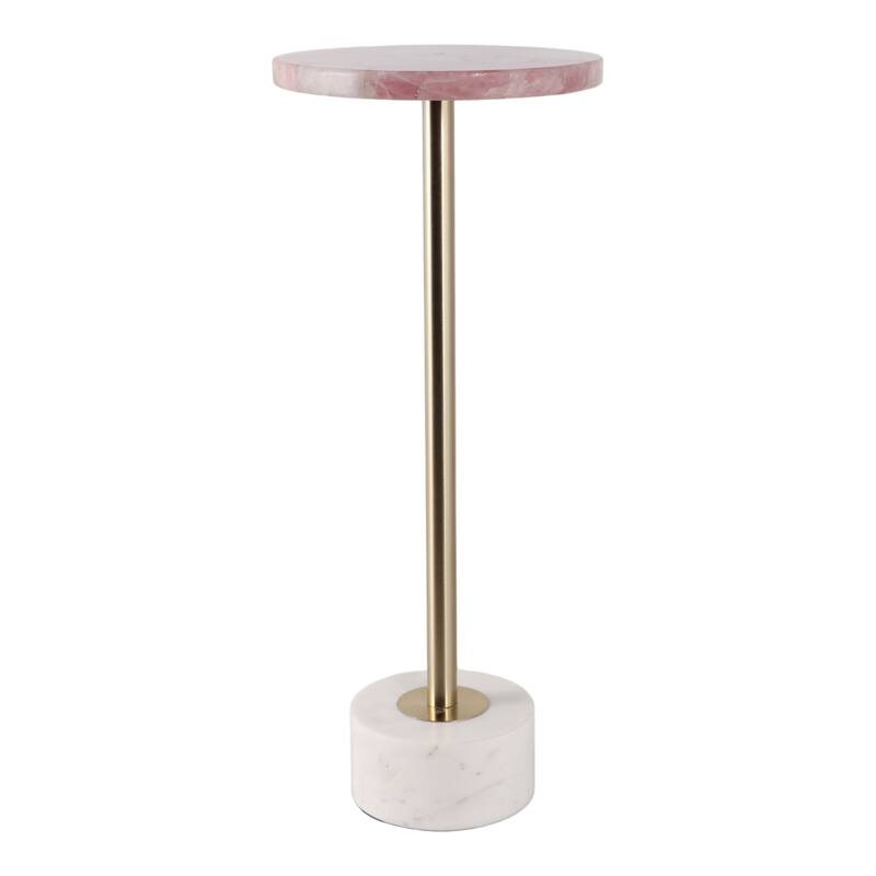 Marble Metal Side Table Modern Slim Base Narrow Round Top Home Decor - 24.0"