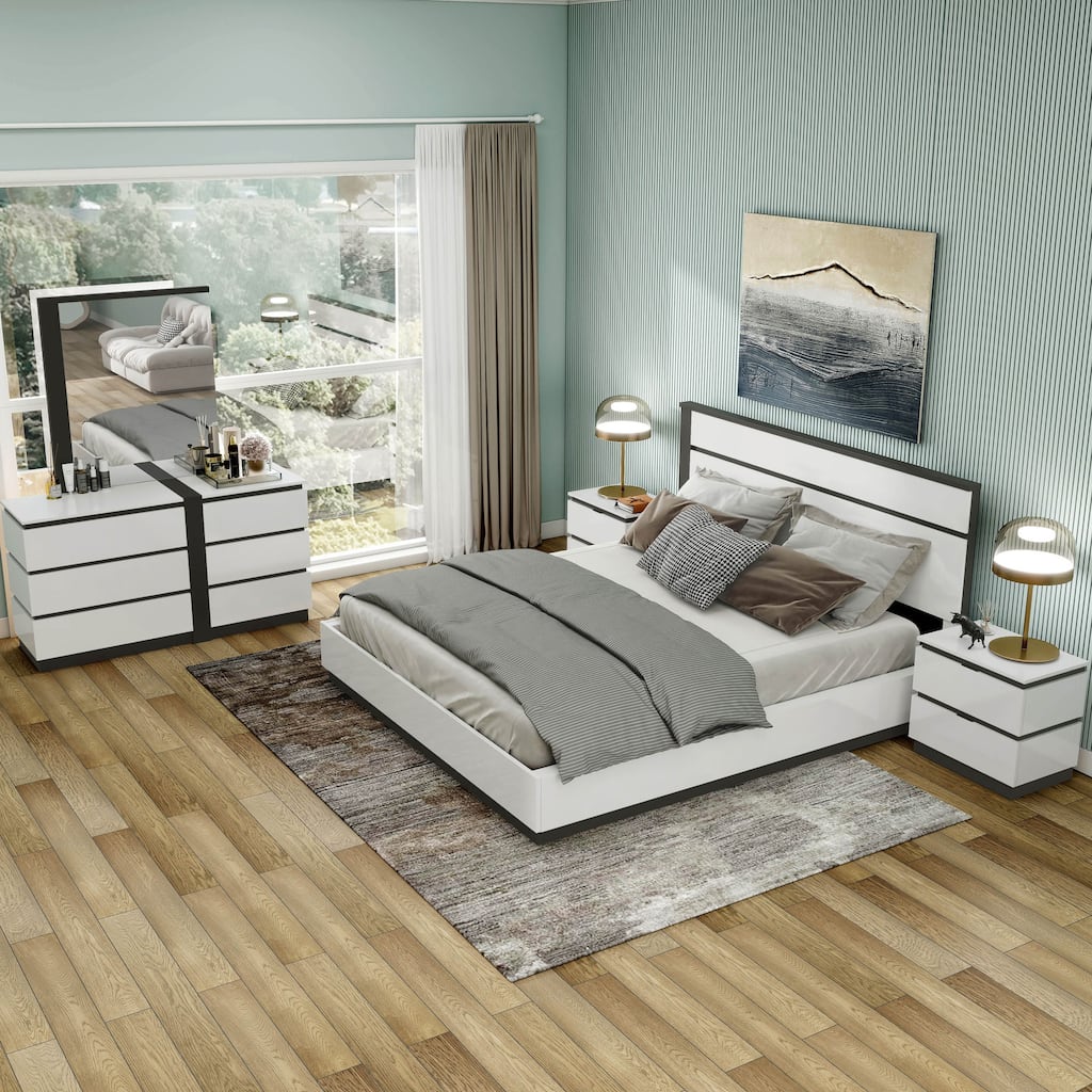 Conjira Modern White Wood 5-Piece Platform Bedroom Set (USB) by Furniture of America