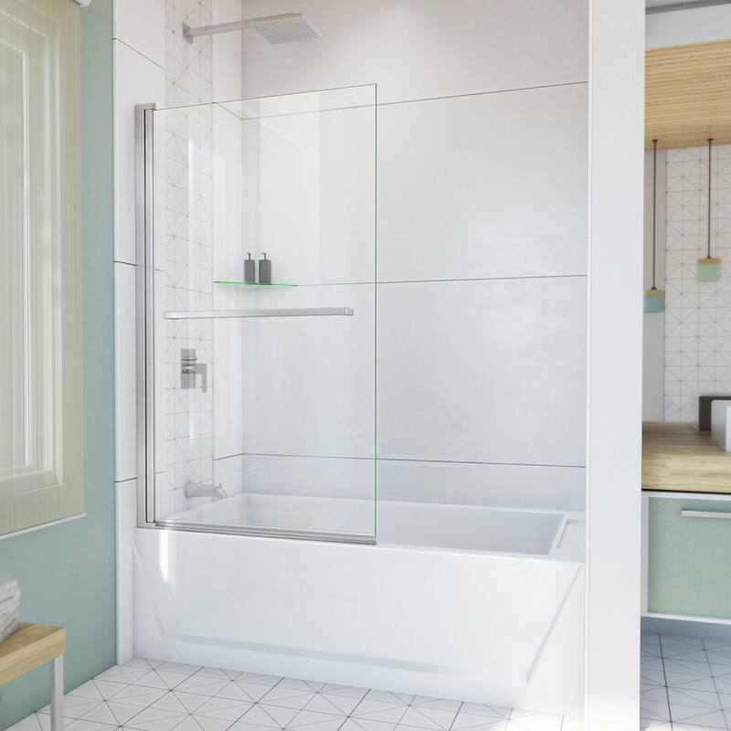 DreamLine Aqua-Q Swing 34 in. W x 58 in. H Frameless Tub Door - Brushed Nickel