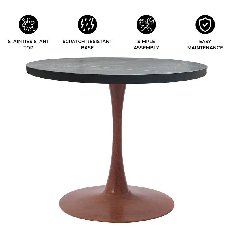 Bristol 27" Round Dining Table with MDF Top and Cherry Steel Pedestal Base for Modern Kitchen and Dining Room