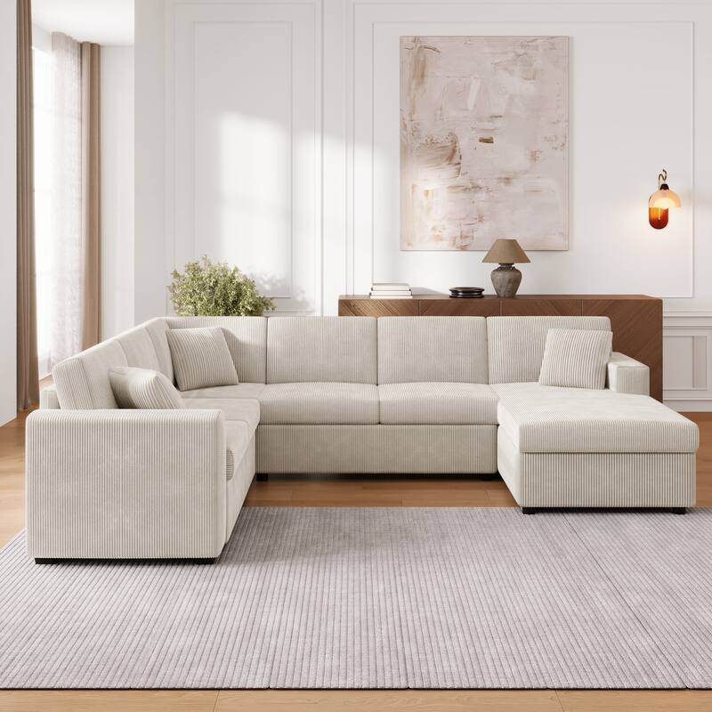 U-Shaped Sectional Sofa with Chaise Lounge and 3 Soft Throw Pillows for Living Room Oversized Corner Sofa