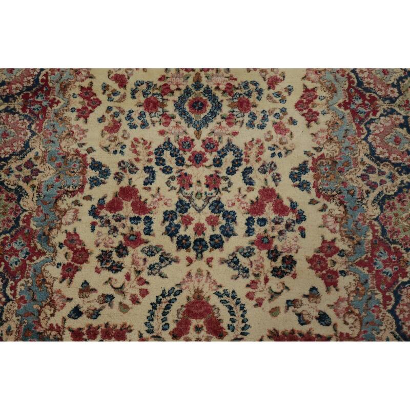 Hand Knotted Oriental 100% Wool Carpet Traditional Floral Beige & Ivories Kerman Area Rug - 7' 1'' X 4' 0''