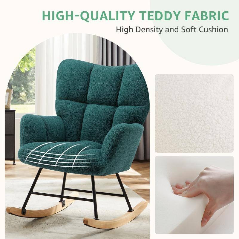 Rossetta Teddy Upholstered Thick Glider Accent Rocker with High Backrest and Sturdy Frame