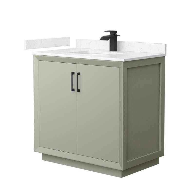 Wyndham Collection WCF414136S-VCA-UNSMXX Strada 36" Free Standing - Light Green / Carrara Cultured Marble Top / Matte